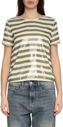 Zadig&Voltaire Tchao Sequin Stripe Top in Moss at Nordstrom, Size X-Small Regular