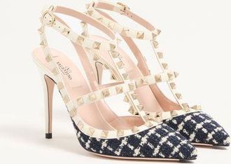 Valentino Garavani D&eacute;collet&eacute; Rockstud In Tessuto Boucl&egrave; 100Mm Donna BLU/AVORIO 36.5