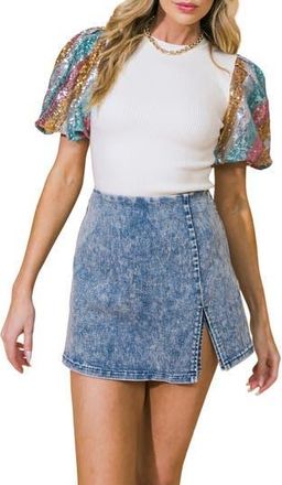 Flying Tomato Sequin Sleeve Knit Top in Ivory at Nordstrom Rack, Size Medium