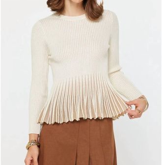 Current Air Shimmer Fitted Ribbed Sweater In Beige