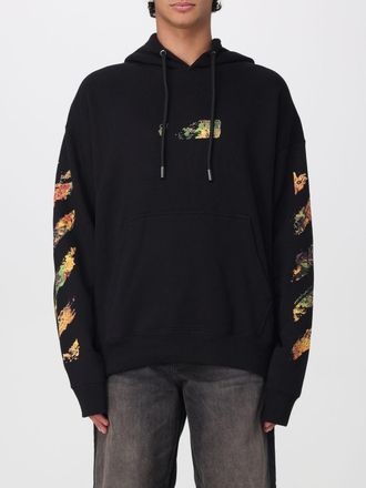 Off-white Relaxed Fit Cotton Hoodie with Arrow Logo and Diagonal Prints