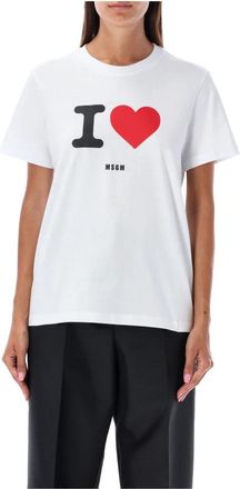 Msgm Logo-Flocked Crewneck T-Shirt - Dames - T-shirts - Wit - M - Katoen - Tops