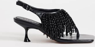 Topshop Night - Sandali infradito con tacco neri con perline-Nero
