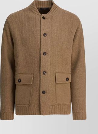 Zanone long sleeve ribbed jacket front pockets