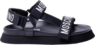 Moschino Logo Platte Sandalen - Dames - Sandalen - Zwart - 35 EU - Leer - Schoenen