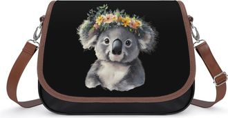 Generic Koala with Flower Crossbody Bags for Women Fashion Leather Shoulder Handbags With Adjustable Strap