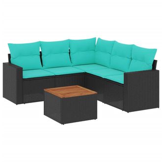 vidaXL Set De Sof&aacute;s De Jard&iacute;n 6 Pzas Con Cojines Rat&aacute;n Sint&eacute;tico Negro Vidaxl