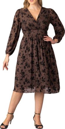 Kiyonna Melanie Floral Mesh Cocktail Dress in Sable Flocked Florals at Nordstrom, Size 3X