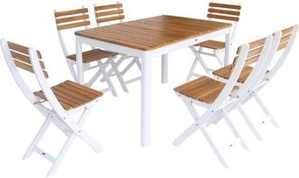 Sweeek 6-seater acacia garden table with rounded corners, Calena + Senora, White, 120x80x75 cm