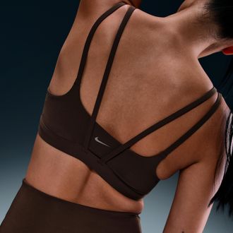 Nike Womens Zenvy Strappy Light-Support Padded Sports Bra in Brown | DO6608-237
