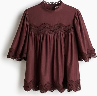 H&M Bluse mit Spitzenborten - Red