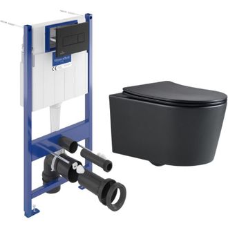 Villeroy & Boch Villeroy&boch - Pack Wc Con Bastidor + Wc Sin Brida Sat + Asiento Softclose + Placa Negra (vcnblsat4)