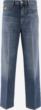 Versace Mens Jeans Biggie Jellyfish Denim Lyocell; Trim: Calf Leather Trousers