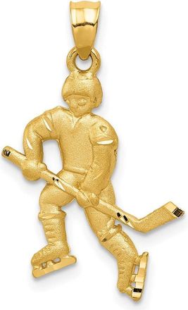Diamond2Deal 14k Yellow Gold Satin Diamond-cut Hockey Player Pendant