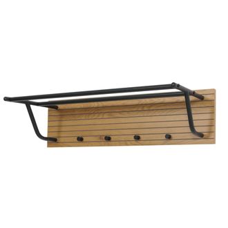 Hhg Hhg - Nunca Usado] Perchero De Pared 313, 2 Barras De Ropa 4 Ganchos, Estilo Escandinavo Metal Madera Melamina Mvg 20x80x27cm, Natural