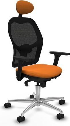 Piqueras y Crespo Piqueras Y Crespo - Jorquera Sincro Malla Negra Similpiel Naranja Brazos 3d Base Aluminio Cabecero Fijo Ruedas 65mm Nailon