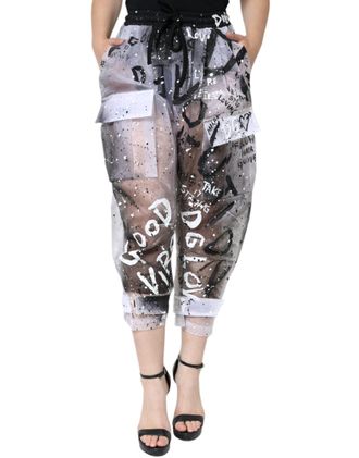 Dolce & Gabbana Womens White See Through Logo Cropped Cargo Pants Nylon