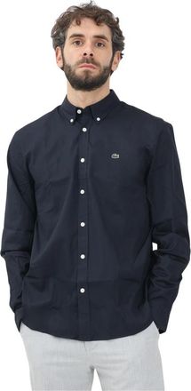 Lacoste Blauw Lange Mouwen Overhemd Elegante Stijl - Heren - Casual Overhemden - Blauw - 6XL - Katoen - Overhemden