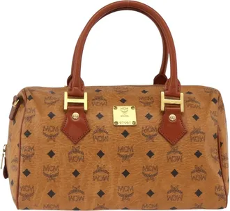 MCM Visetos Logogramme Leather Brown Leather Handbag (Pre-Owned)