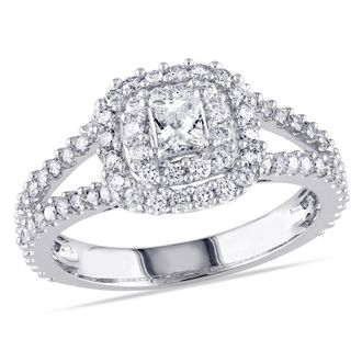 Mimi & Max 1ct TW Princess Cut Halo Diamond Engagement Ring 14k White Gold