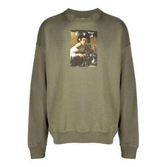Off-white Mens Off-White FW21 Caravaggio Painting Hoodless Loose Fit Green OMBA054F21FLE0105584