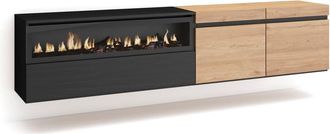 Skraut Home Mueble tv efecto madera roble negro 200x35x45cm chimenea efecto fuego