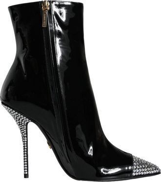 Dolce & Gabbana Womens Crystal Ankle Boots Pointedtoe Stilettos - Black Leather - Size EU 39