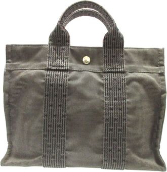 Herm&egrave;s Gray Canvas Tote Bag (Pre-Owned)