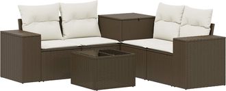 vidaXL Juego De Sof&aacute; 6 Uds. Marr&oacute;n Y Crema Blanca Vidaxl