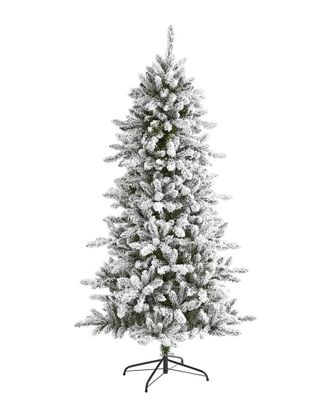 Nearly Natural 6Ft Flocked Livingston Fir Artificial Christmas Tree With Pine Cones & 696 Bendable Branches