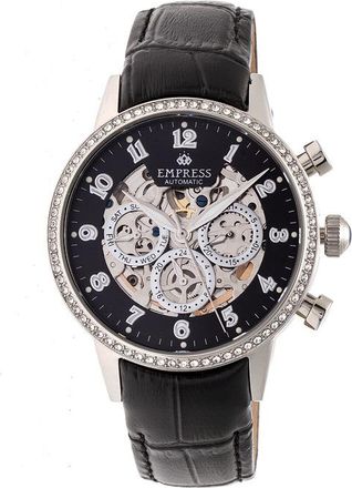 Empress Beatrice Black Skeleton Dial Black Leather Strap Ladies Watch EM2002