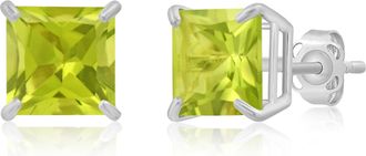 MAX + STONE 14k Yellow or White Gold 7mm Princess Cut Gemstone Square Stud Earrings
