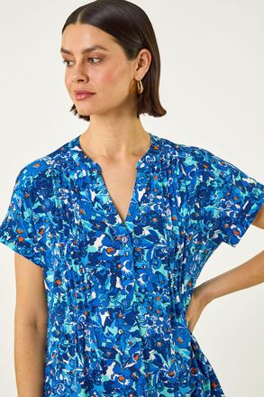 Roman Floral Print Pintuck Stretch Shirt