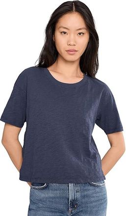 Mod-o-doc Shrunken Boxy Crew Neck Short Sleeve T-Shirts Womens Clothing Sailor Blue : LG (US 12-14), Cotton