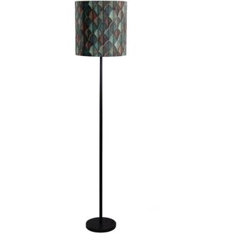 QAZQA Qazqa - Floor Lamp Black with Velvet Lampshade Leaf Design and Gold Interior - Simplo