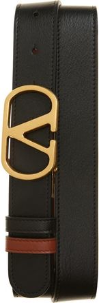 Valentino VLOGO Buckle Reversible Leather Belt in Black/Camel at Nordstrom, Size 95