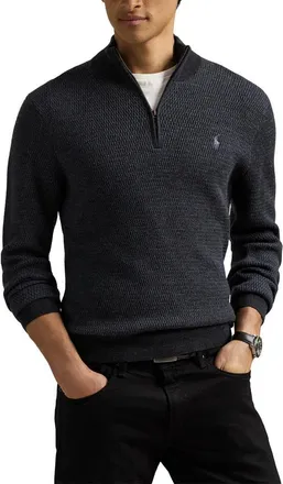 Polo Ralph Lauren Textured Wool Quarter Zip Sweater in Charcoal Combo at Nordstrom, Size Medium