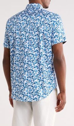 Robert Graham Aslan Short Sleeve Cotton Button-Up Shirt in White Multi at Nordstrom Rack, Size 4X-Large