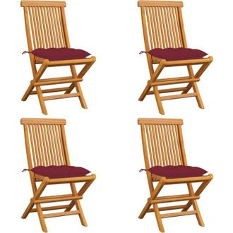 vidaXL Sillas De Jard&iacute;n 4 Uds Con Cojines Rojo Tinto Madera De Teca Vidaxl