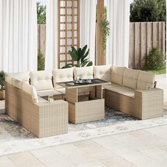 vidaXL Juego De Sof&aacute;s Jard&iacute;n Con Cojines Beige 10 Pzas Rat&aacute;n Sint&eacute;tico Vidaxl