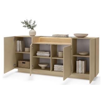 Dmora Aparador Halefa, Alacena 4 Estantes, Apertura De Puertas, 4 Puertas, 103x40x83h Cm Marr&oacute;n Claro