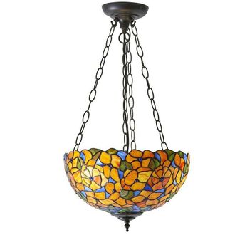 Loops Medium Floral Pendant Light - Tiffany Glass & Dark Bronze Finish - Dimmable LED