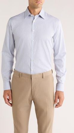 Nordstrom Trim Fit Stripe Premium Non-Iron Cotton Dress Shirt in Blue Antica Stripe at Nordstrom Rack, Size 17.5 - 34/35