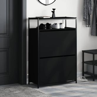 Berkfield Home Shoe Cabinet Black 75x34x112 cm Engineered Wood | Size: 75 x 34 x 112 cm
