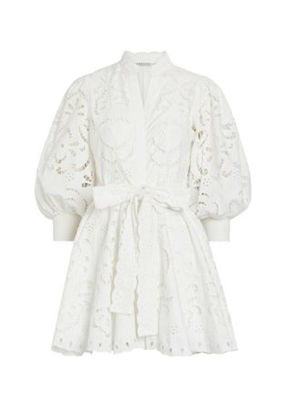 Alice & Olivia Lucy Embroidered Cotton Mini Shirt Dress - White - 12 (UK16 / XL)