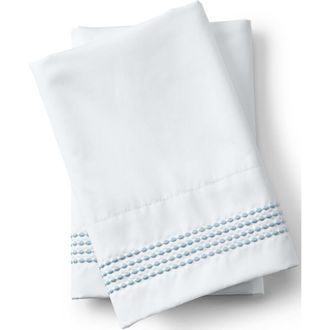Lands End Supima Cotton No Iron Sateen Embroidered Pillowcases - 400 thread count in Dusty Blue Dots at Nordstrom, Size Standard