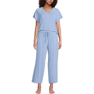 Lands End Cooling Pajama Set - Short Sleeve Top and Crop Pants in Misty Blue at Nordstrom, Size X-Small P