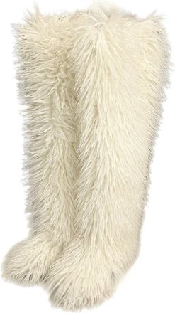 Generic Fluffy Thigh High Boots, Over the Knee Fluffy Boots for Women, 28cm (White,6.5)