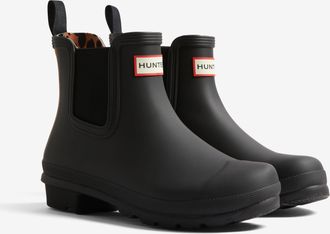 Hunter Gummistiefel HUNTER WOMENS ORIGINAL CHELSEA LEOPARD BACKSTRA, Damen, Gr. 40/41, schwarz, Gummi, Schuhe Gummistiefel, wasserdicht