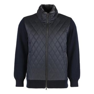Paul & Shark Gewatteerd Gebreid Jack met Leren Details - Heren - Winterjassen - Blauw - 4XL - Leer - Jassen